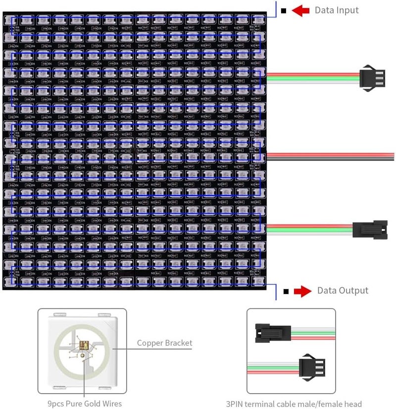 LOAMLIN WS2812B RGB LED Digital Flexible Individually Addressable Panel Light WS2812 8X8 16X16 8X32 LED Module Matrix Screen DC5V (2Pack 16X16 256Pixels) - Image 4